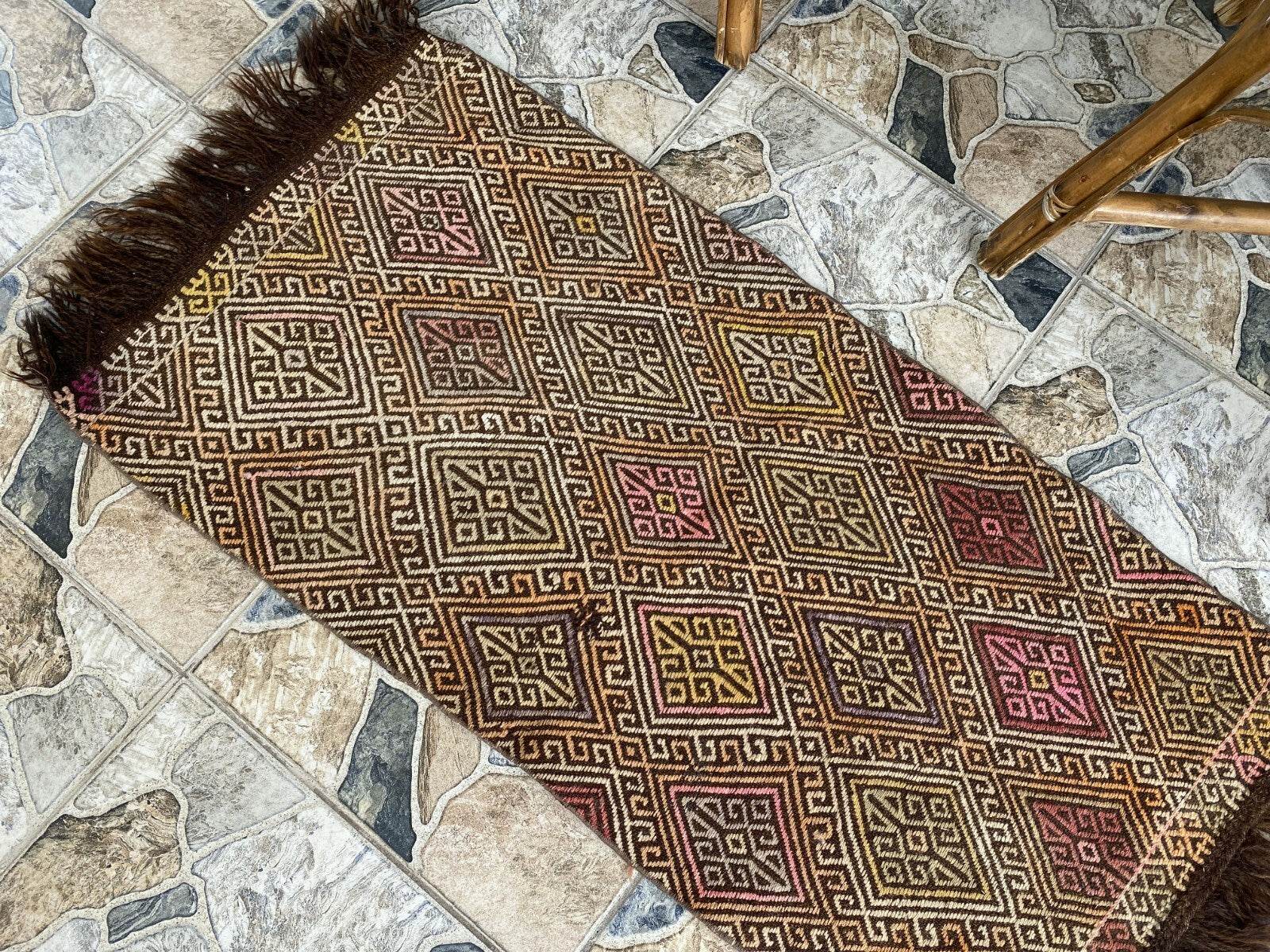 Vintage Turkish Oushak Rug, 1.8x3.7ft Red Handmade Wool Antique Tribal Small Rug