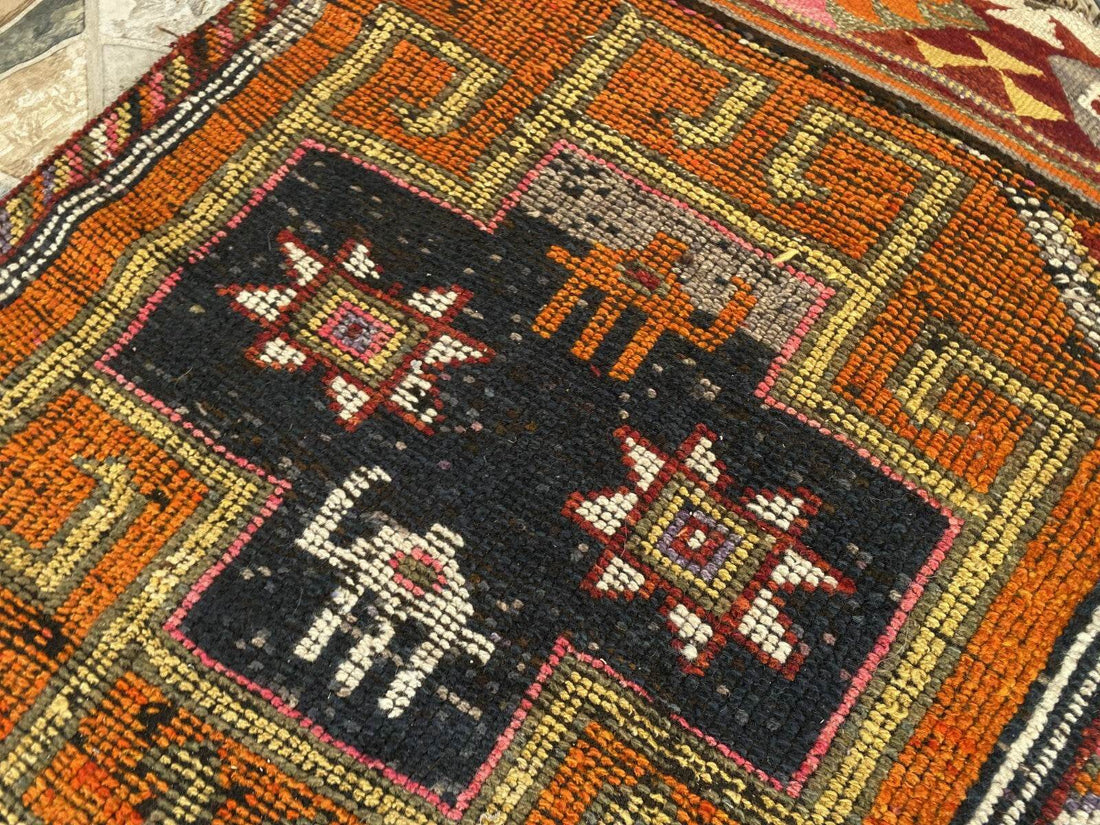 Vintage Kurdish Herki Rug | 1960s Turkish Anatolian Hand-Knotted Wool Runner Rug