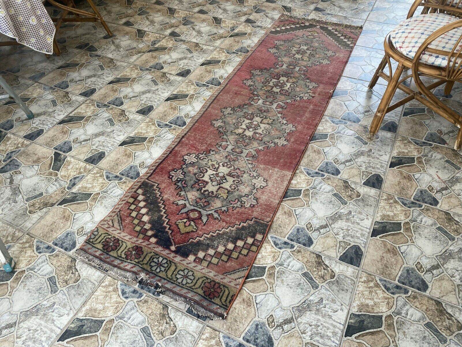 Vintage Turkish Rug | Tribal Farmhouse Handmade Wool Antique Carpet 2.2ftx8.1 ft