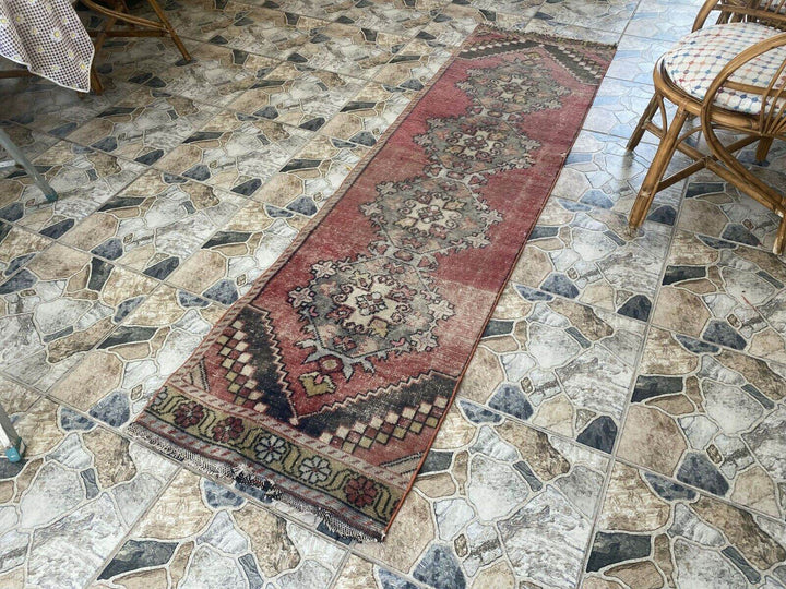 Vintage Turkish Rug | Tribal Farmhouse Handmade Wool Antique Carpet 2.2ftx8.1 ft