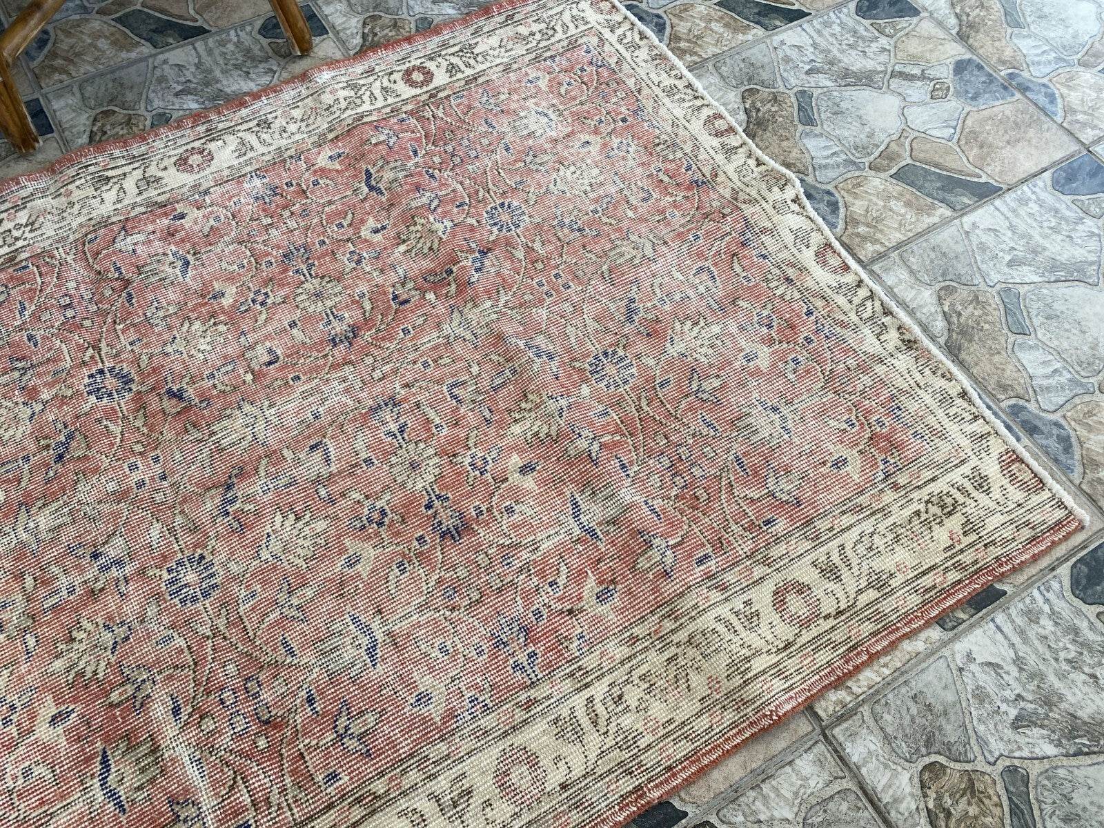 Geometric Turkish Vintage Rug,Farmhouse Handmade Anatolian Village Rug 3.8x6.2ft