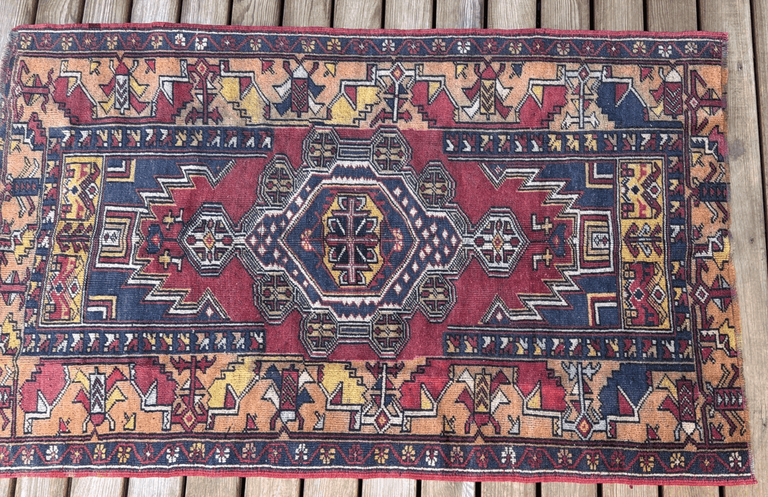 Vintage Turkish Anatolian Rug | 4 x 6.6 ft | Handknotted Geometric Wool Carpet