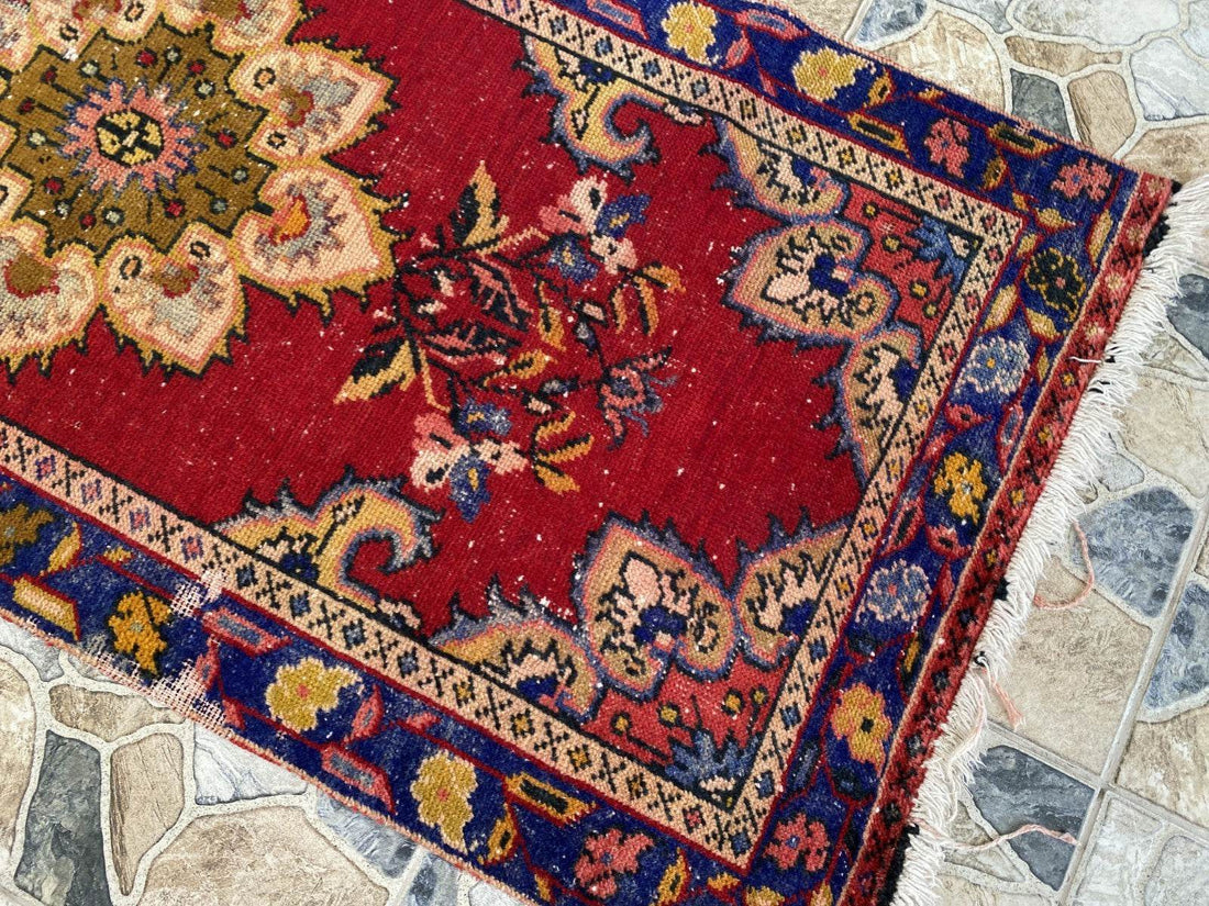 2x5 ft Handmade Turkish Vintage Rug | 1970s Tribal Wool Farmhouse Antique Area Carpet