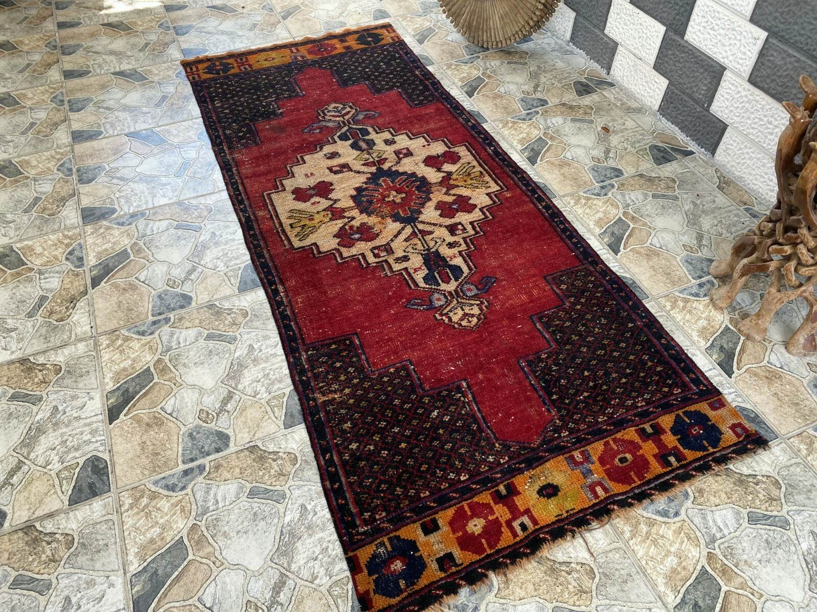 Vintage Turkish Anatolian Rug | 3 x 7.15 ft | Farmhouse Hand-Knotted Wool Carpet