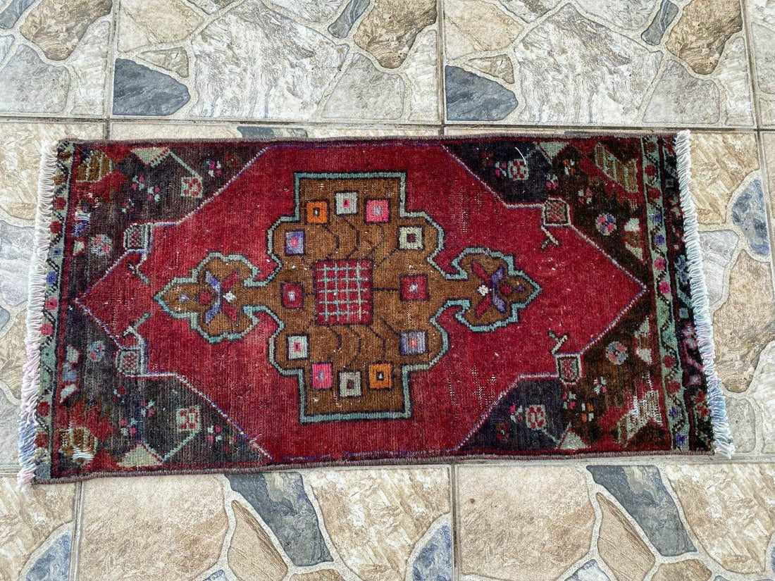Handmade Turkish Vintage Rug | 1970s Tribal Wool Farmhouse Antique Small Carpet