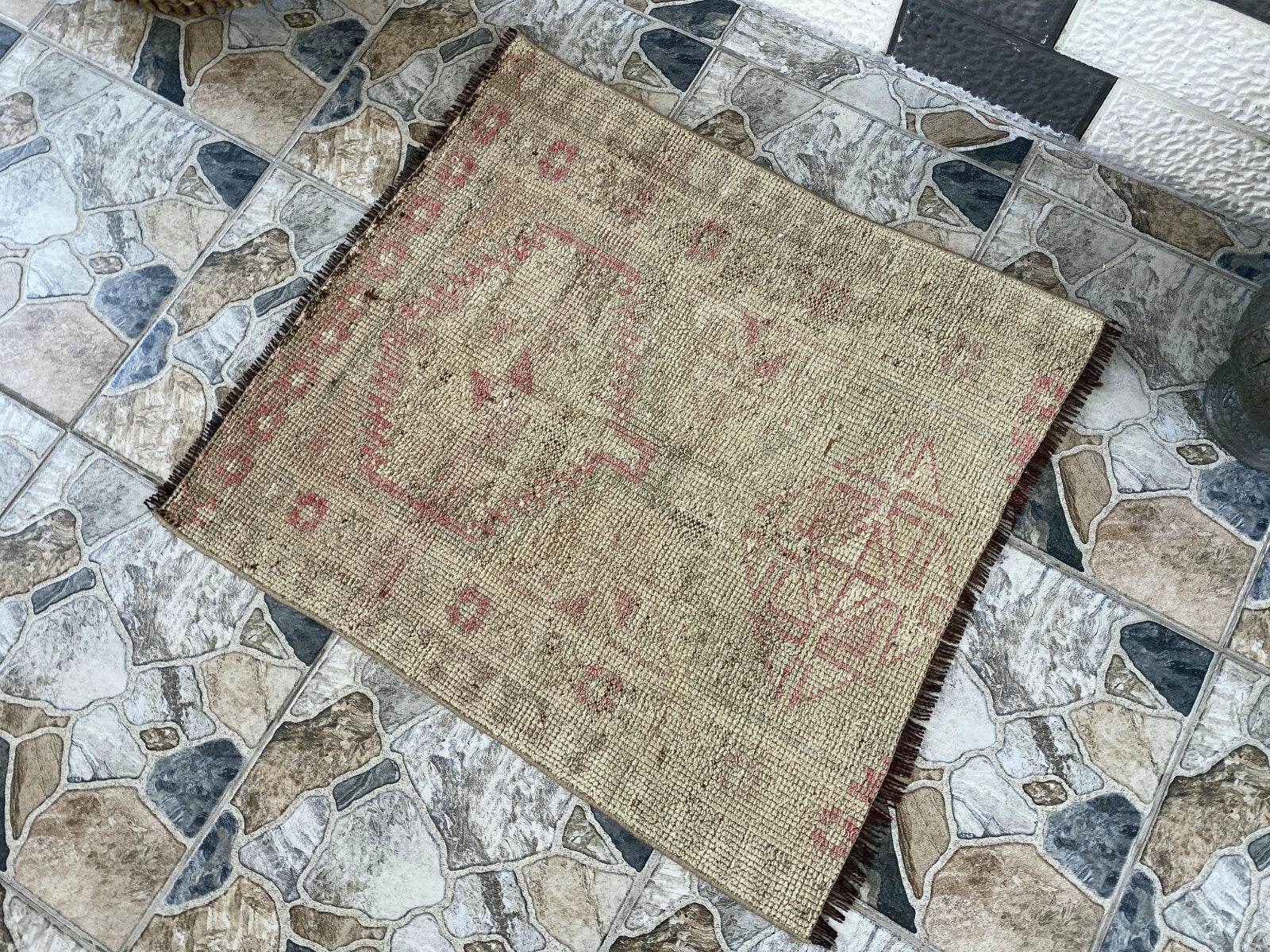 Vintage Turkish Rug 2.7 x 3 ft Hand-Knotted Wool Runner – Tribal Geometric Rug