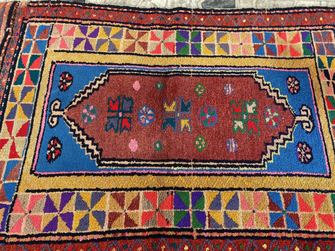 Handmade Turkish Vintage Rug | 1970s Tribal Wool Farmhouse Antique Small Carpet