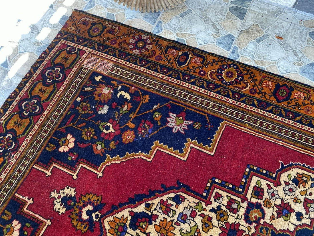 Handmade Turkish Vintage Rug 6x10 1970s Tribal Wool Farmhouse Antique Large Area