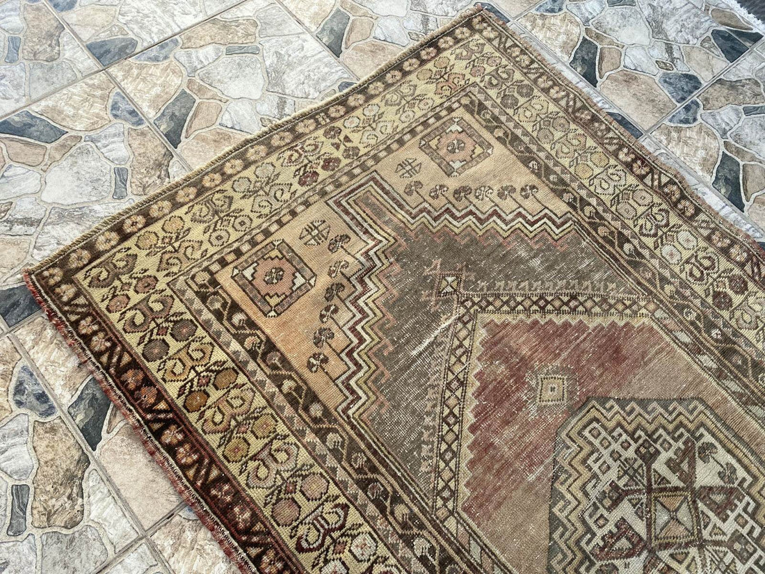 Vintage Turkish Oushak Rug, 4 x 7 ft Red Handmade Wool Antique Tribal Area Rug