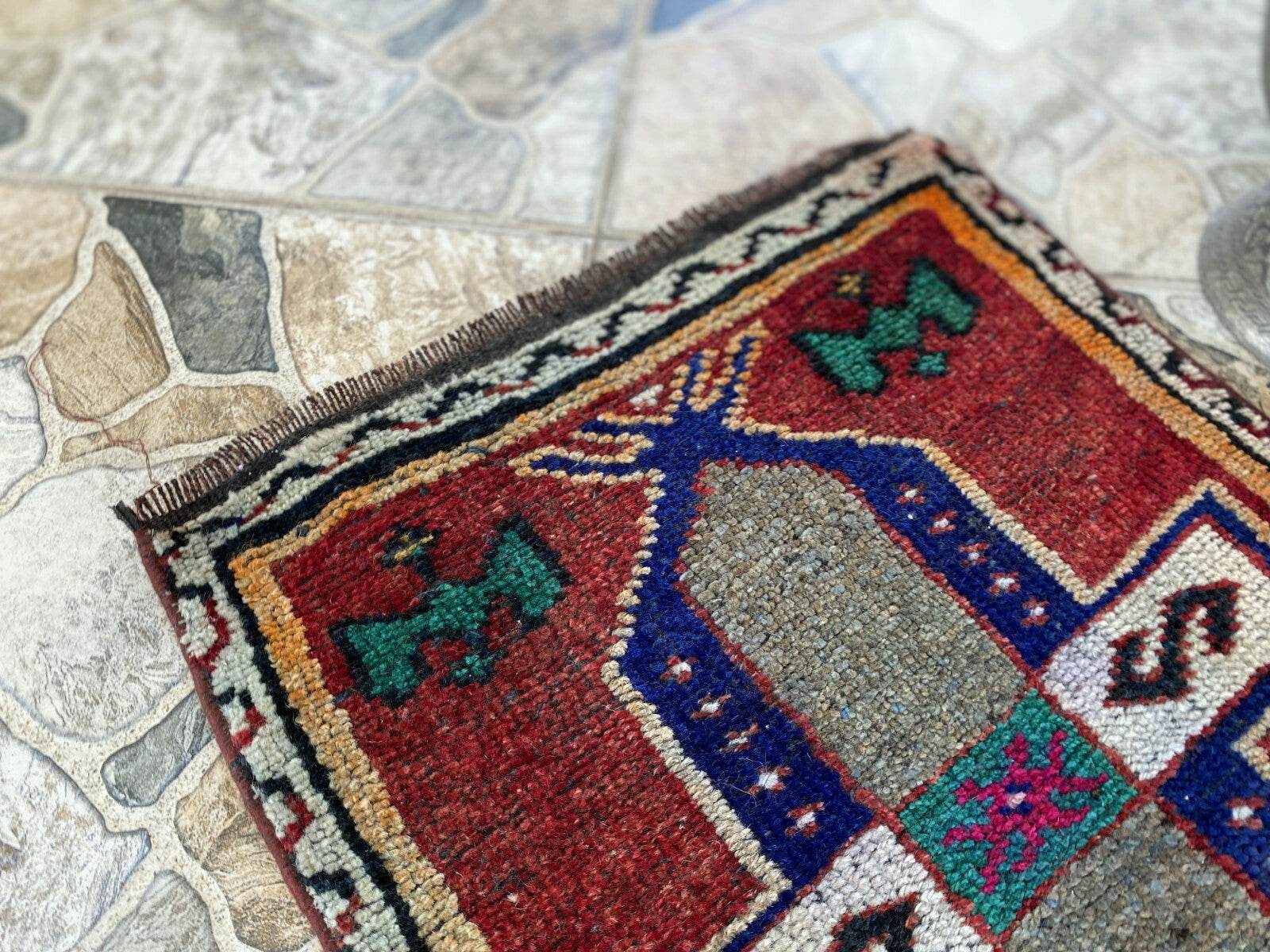 Vintage Turkish Tribal Rug | 1.6 x 3.4 ft | Handmade Wool Anatolian Small Carpet