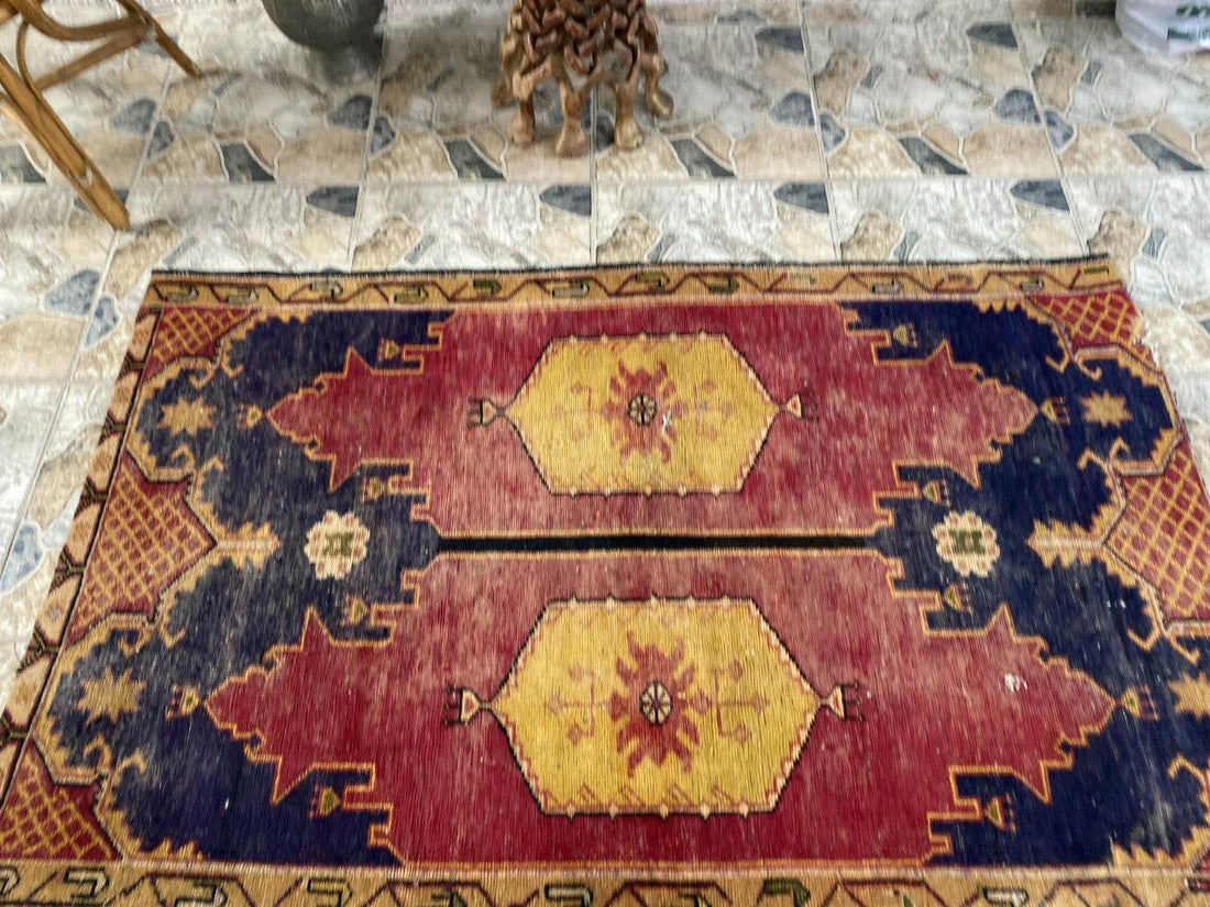 Vintage Turkish Rug | 3.5 x 5.8 ft Hand-Knotted Wool Geometric Anatolian Tribal