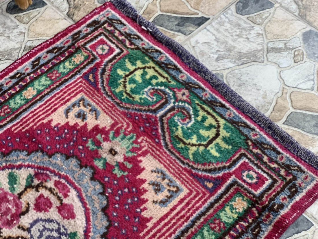 Small Turkish Vintage Oushak Rug Handmade Farmhouse Geometric Wool Rug 2.5x4.1ft