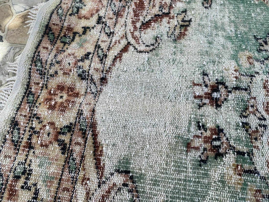 Vintage Hand-Knotted Wool Rug | 5.1 x 8.0 ft Anatolian Area Carpet Faded Rustic