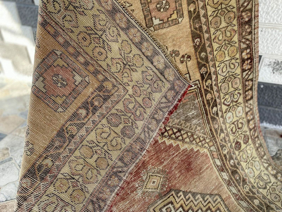 Vintage Turkish Oushak Rug, 4 x 7 ft Red Handmade Wool Antique Tribal Area Rug