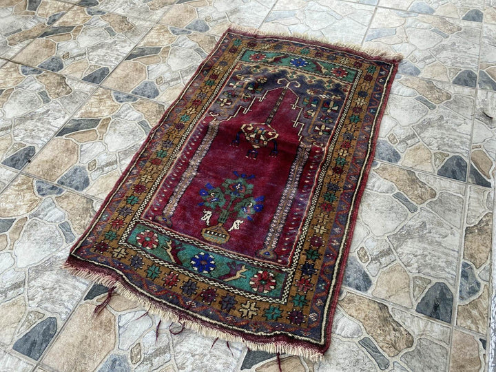 2x3 Handmade Vintage Rug - Bohemian Wool Runner for Kitchen Hallway, Small Space