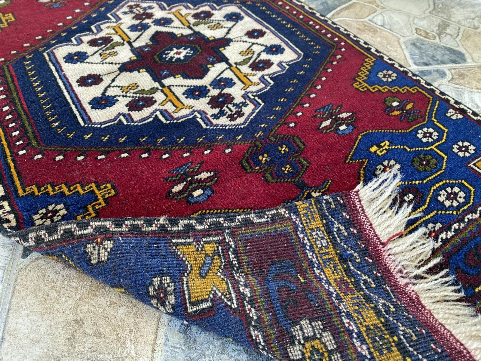 Vintage Rug | Wool Small Antique Farmhouse Anatolian Handmade Turkish Rug 2x4ft