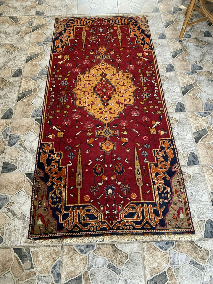 Vintage Turkish Runner Rug | 3.2 x 7.0 ft | Traditional Geometric Runner