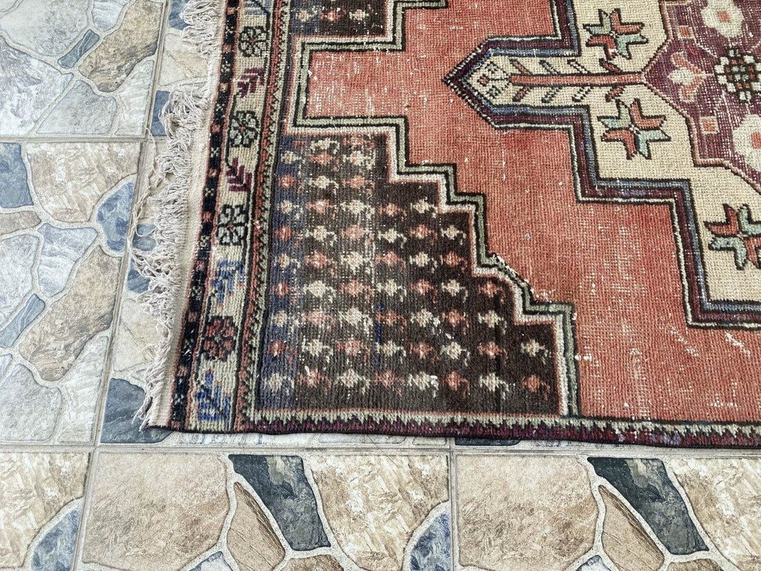 Geometric Turkish Vintage Rug,Farmhouse Vintage Anatolian Village Rug 3.6x7.8 ft