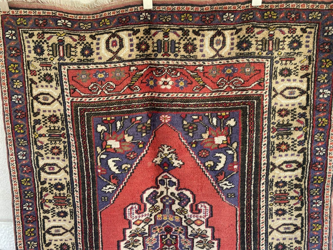 Vintage Turkish Rug | 4.3 x 6.5 ft | Handmade Geometric Anatolian Wool Area Rug