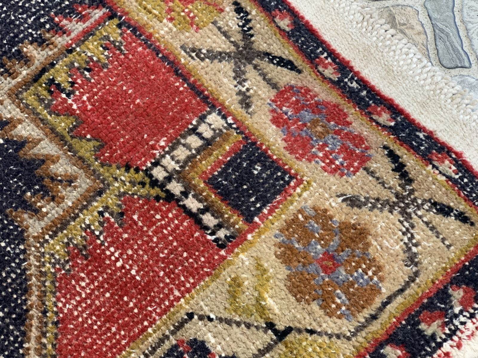 Vintage Oushak Geometric Rug, Handmade Turkish Anatolian Wool Carpet 4.2x8.6