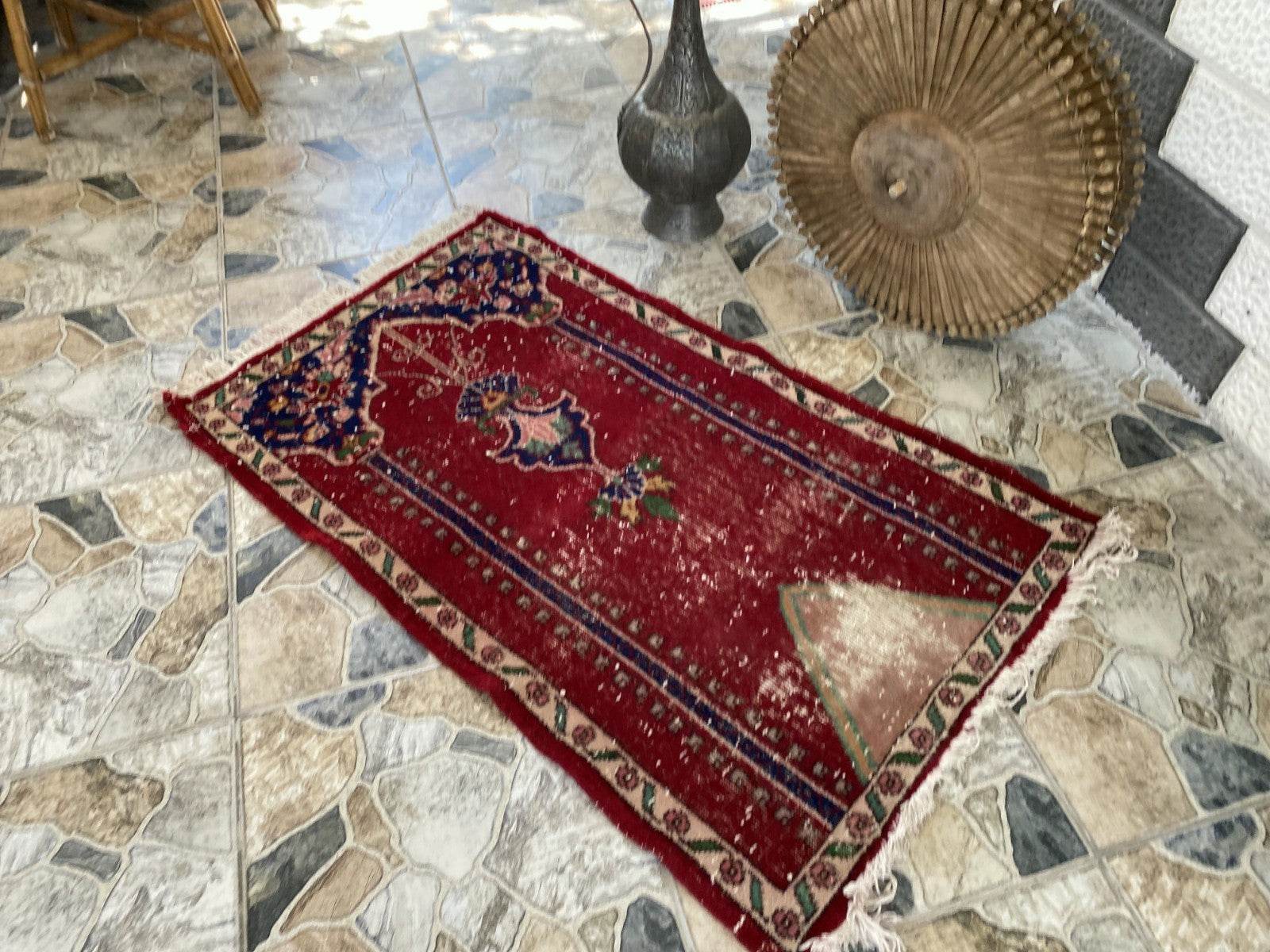 Pre 1980’s ANTIQUE ANATOLIAN FARMHOUSE RUG - GEOMETRIC PRAYER TURKISH VINTAGE