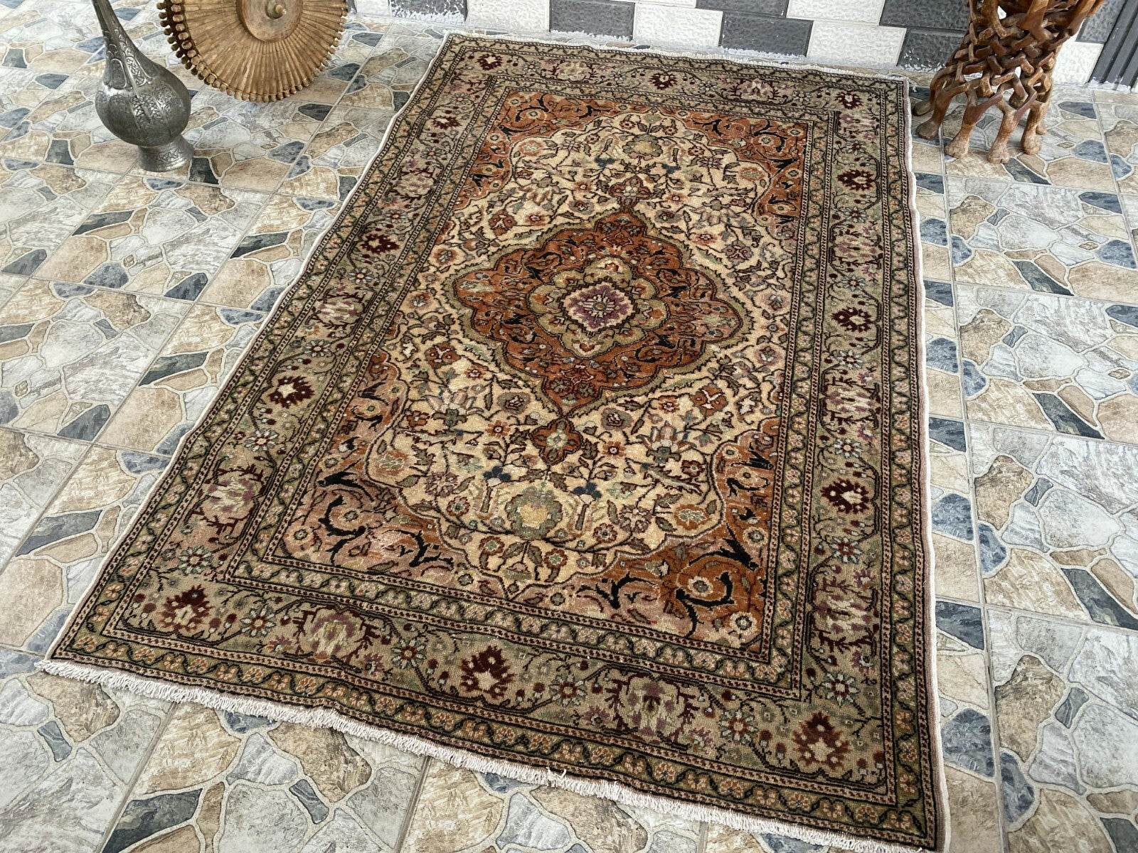 Handmade Turkish Vintage Area Rug, 1970s Antique Wool Tribal Farmhouse Carpet