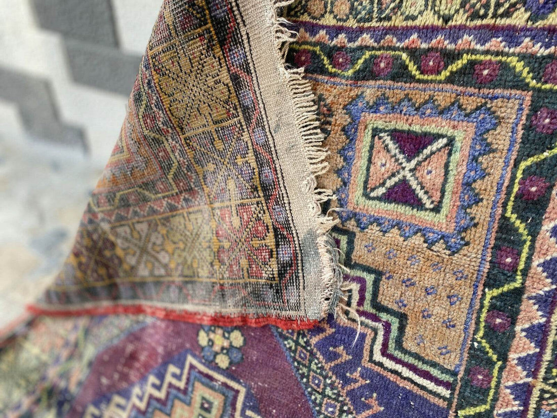 Handmade Turkish Vintage Rug | 1970s Tribal Wool Farmhouse Antique Area Carpet