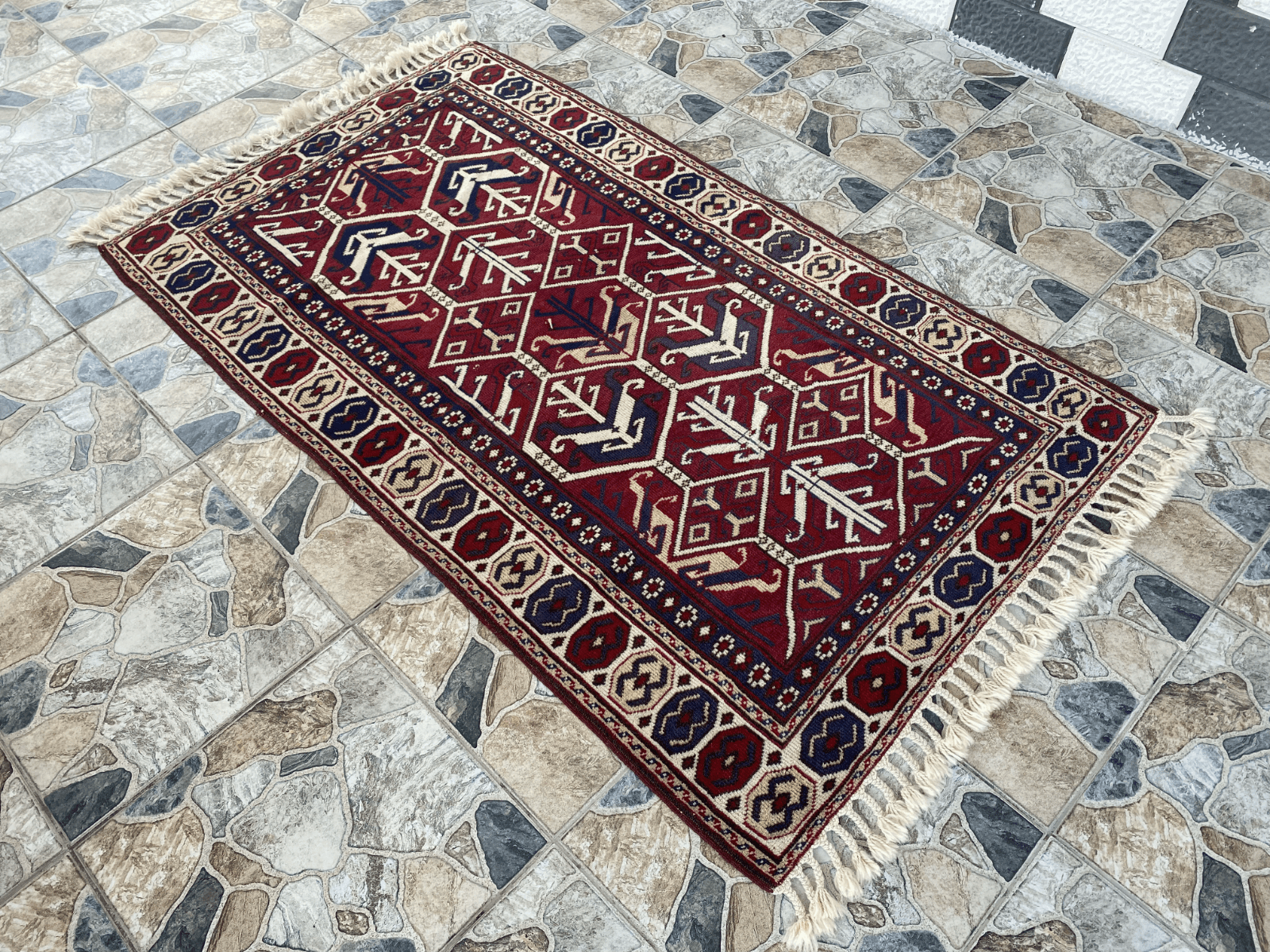 Vintage Turkish Wool Rug - 3.4x5.8 | Hand-Knotted 1980s Oushak Anatolian Tribal