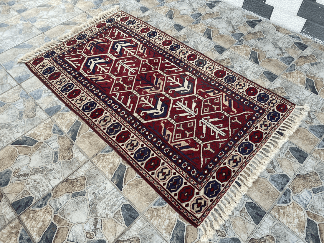 Vintage Turkish Wool Rug - 3.4x5.8 | Hand-Knotted 1980s Oushak Anatolian Tribal