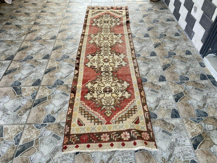 Vintage Rug | Antique Wool Farmhouse Anatolian Runner Handmade Turkish 2.4x8.9ft
