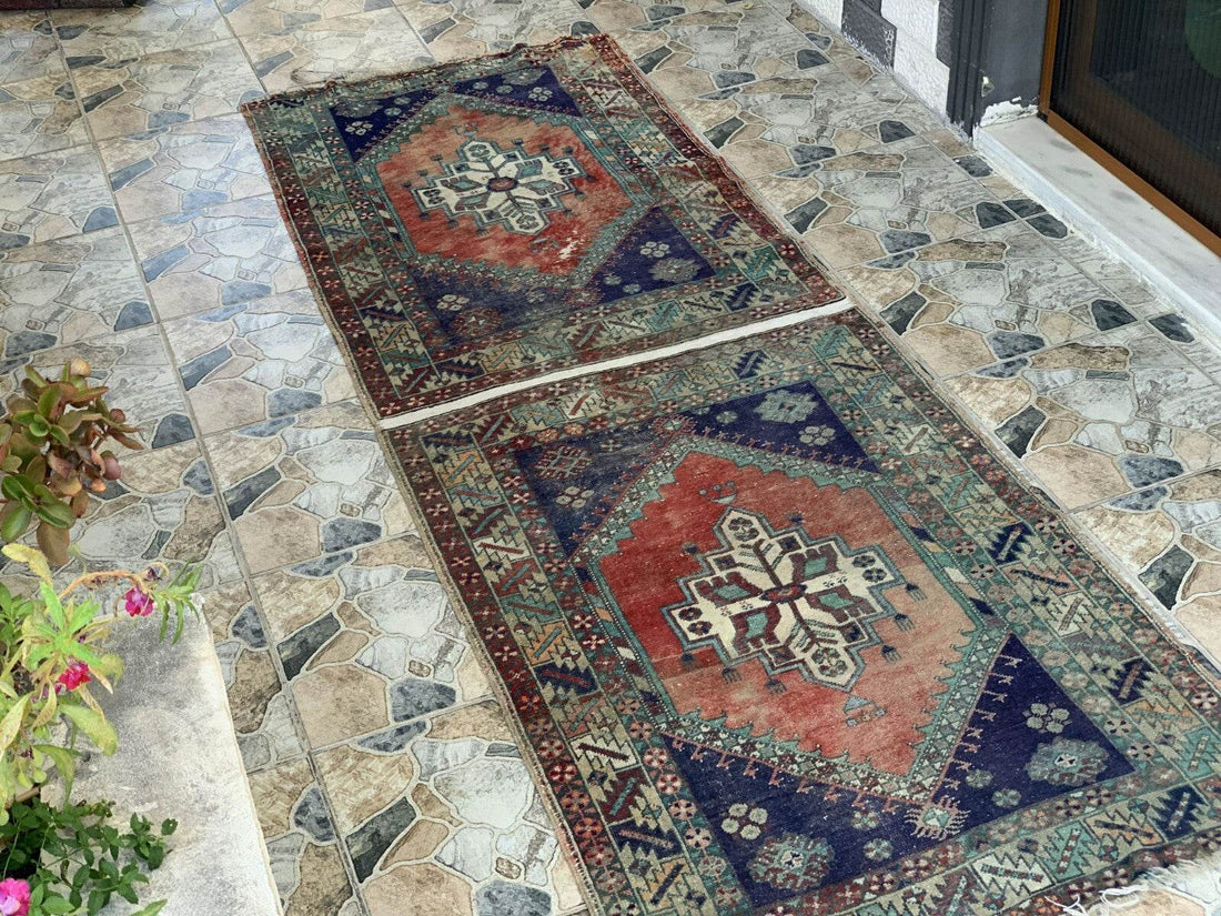 Vintage Turkish Rug | Tribal Wool Handmade Farmhouse Antique Twin 3.4ftx9.8 ft