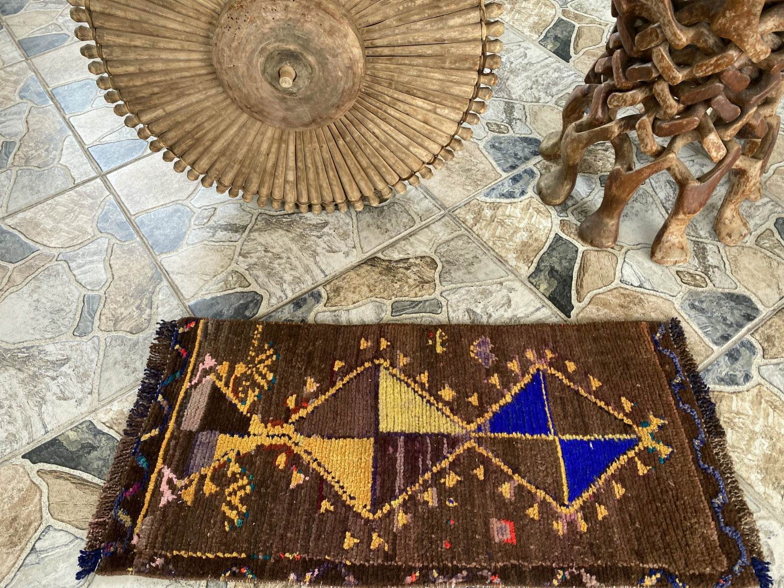 Vintage 1.2x2.5 ft Turkish Mini Rug | Hand-Knotted Wool Accent Mat Deep Red Rug