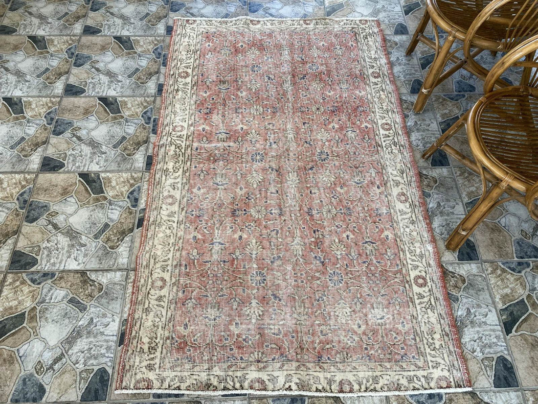 Geometric Turkish Vintage Rug,Farmhouse Handmade Anatolian Village Rug 3.8x6.2ft