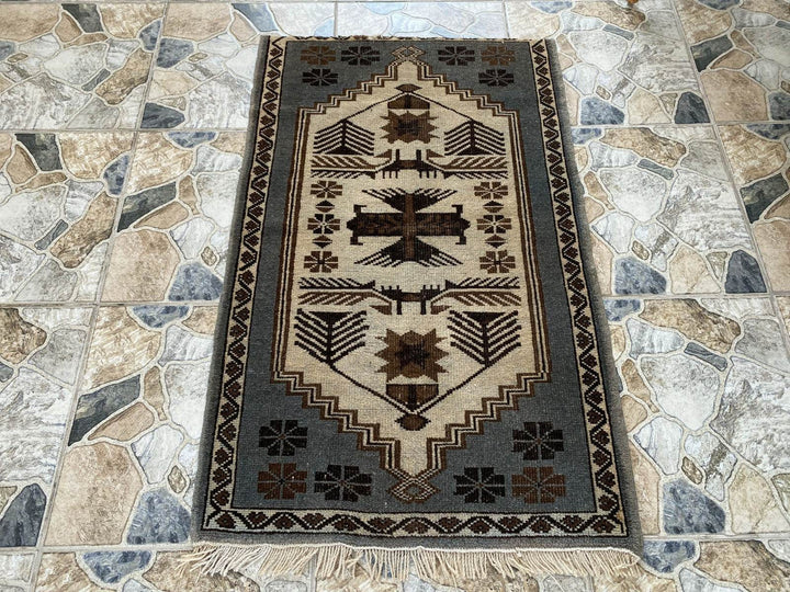 Vintage Turkish Rug | 2.5 x 3.9 ft Hand-Knotted Wool Rustic Distressed Anatolian