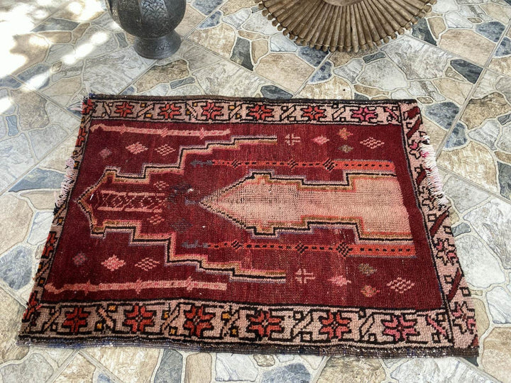Distressed 2x3 ft Anatolian Rug | Vintage Authentic Hand-Knotted Wool Prayer Rug