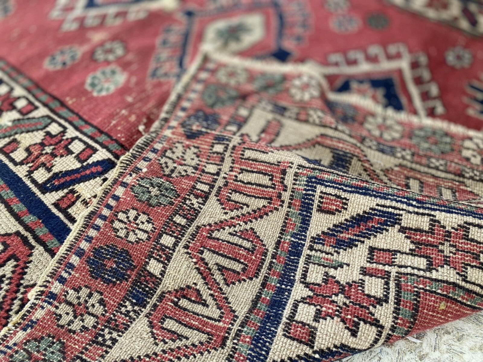 Vintage Caucasian Rug | 3.5x5 ft | Tribal Handmade Wool Rustic Farmhouse Carpet