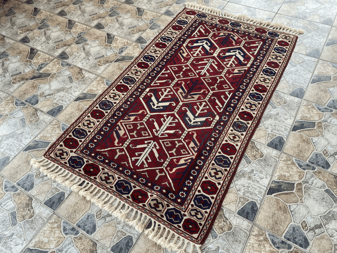 Vintage Turkish Wool Rug - 3.4x5.8 | Hand-Knotted 1980s Oushak Anatolian Tribal