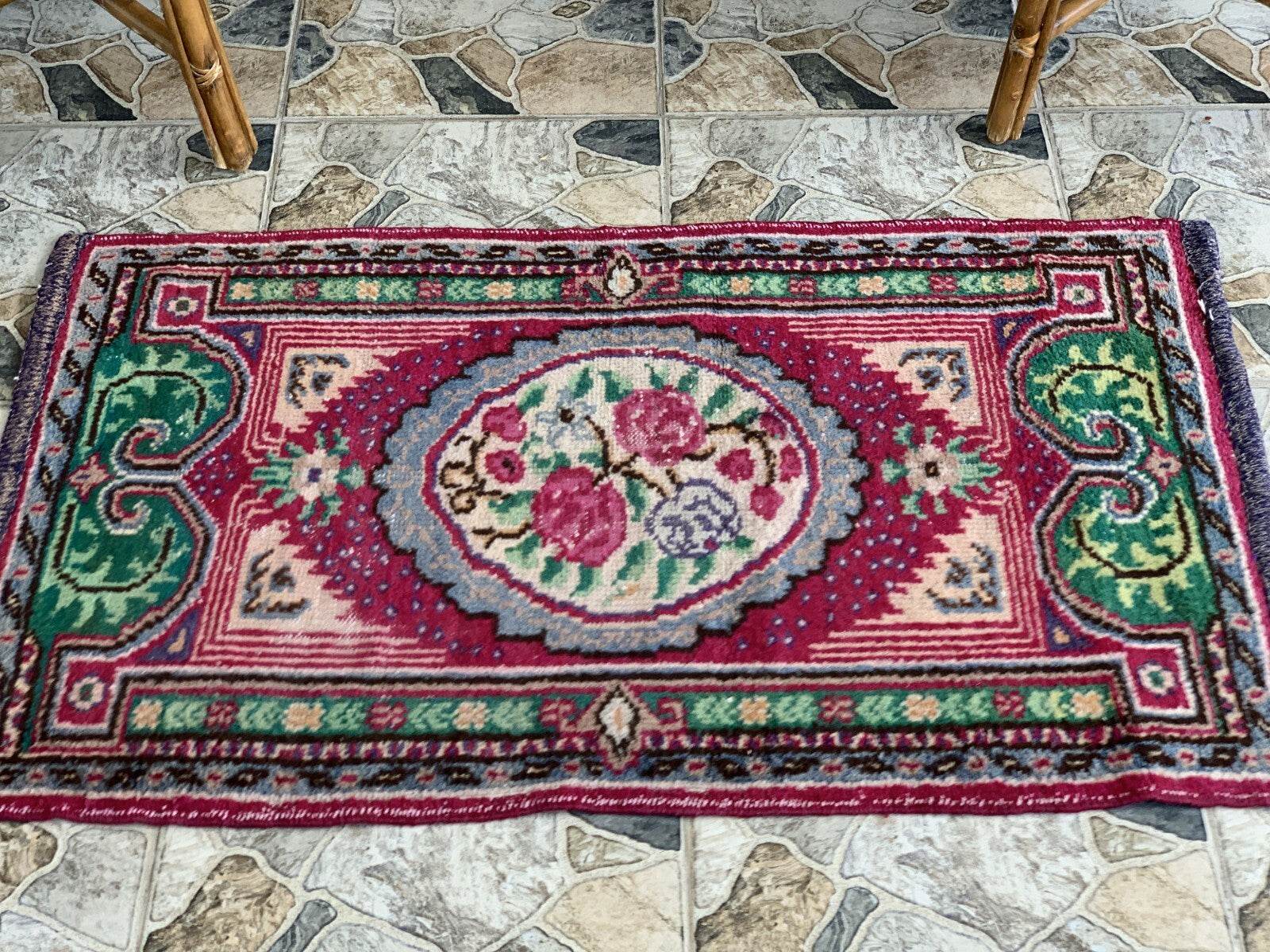 Small Turkish Vintage Oushak Rug Handmade Farmhouse Geometric Wool Rug 2.5x4.1ft