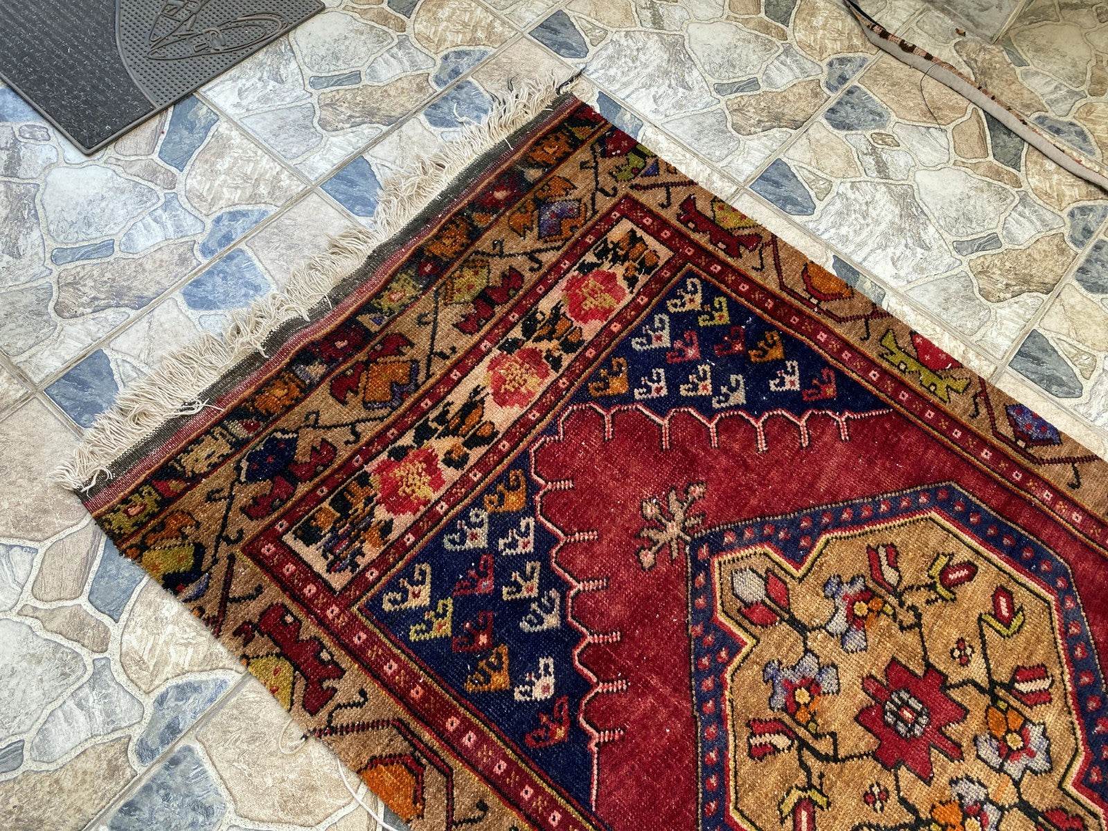 Vintage Anatolian Area Rug | 2.9x7.7 ft Handwoven Wool Antique Farmhouse Carpet