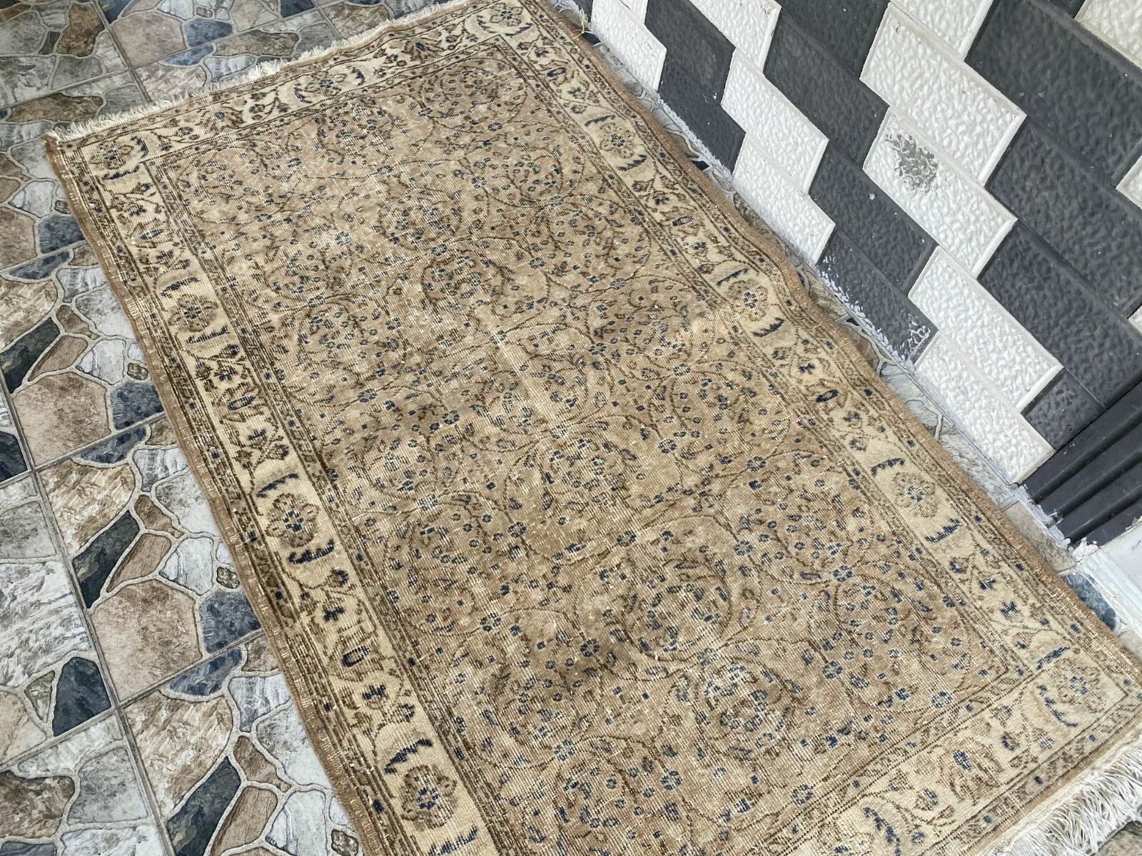 Vintage Turkish Rug | Anatolian Antique Wool Farmhouse Handmade Carpet 3.7x6.6ft