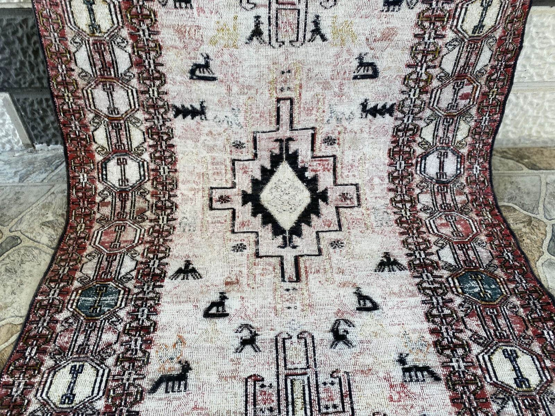 Vintage Persian Rug - 2.4x8.9 Brown Soumak Handmade Wool Antique Tribal Area Rug