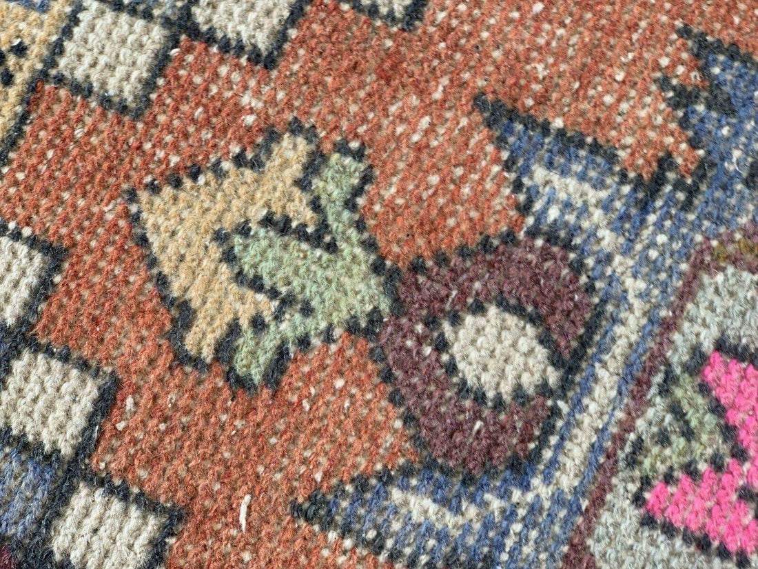 Geometric Turkish Vintage Rug * Tribal Farmhouse Anatolian HandmadeRug 1.6x2.8Ft