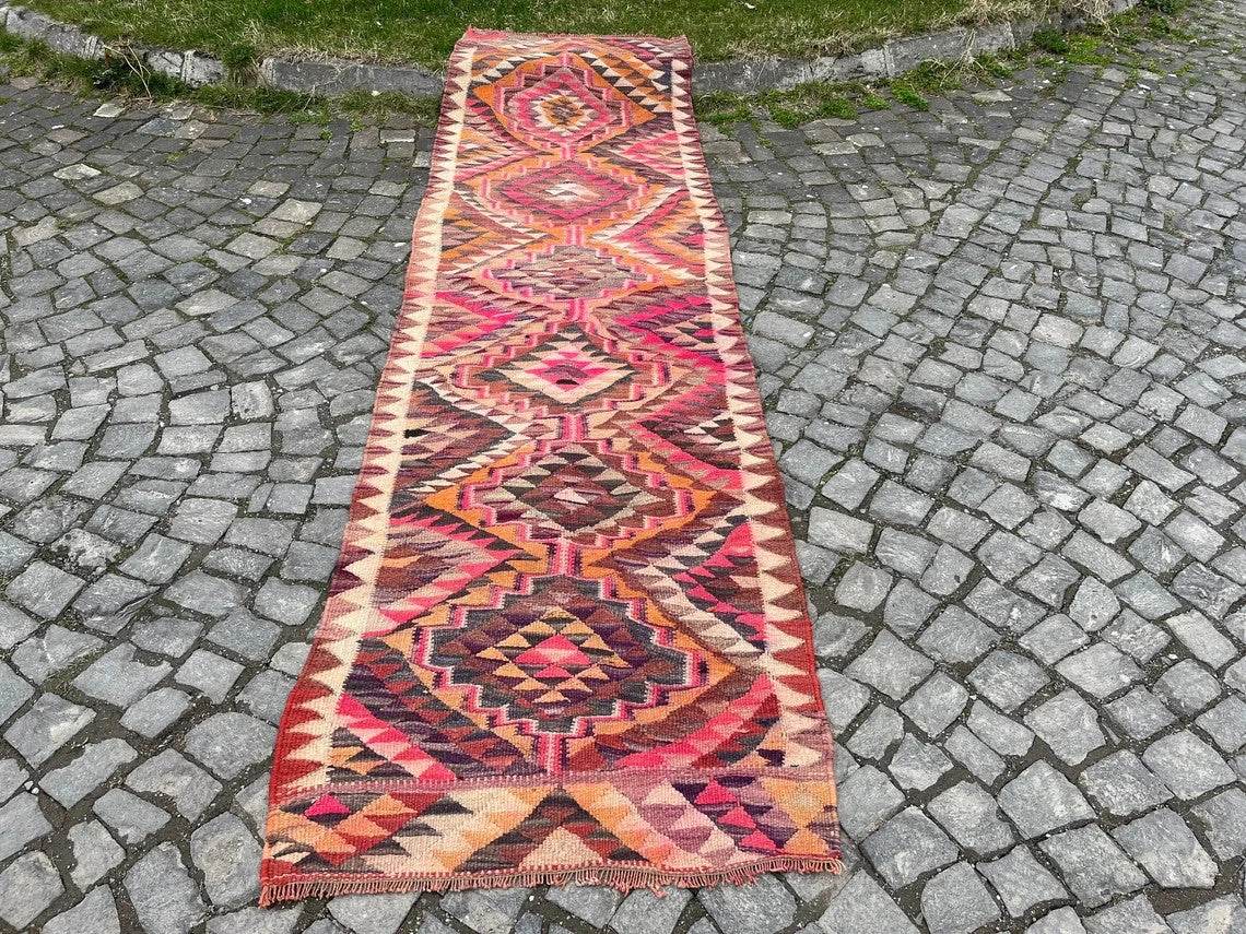 Vintage Kurdish Herki Rug | 1960s Turkish Anatolian Hand-Knotted Wool Runner Rug 3x11 ft