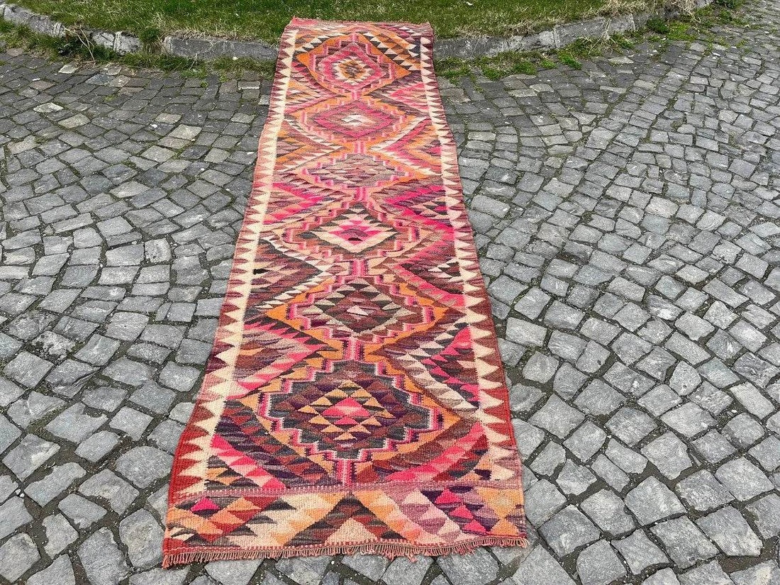 Vintage Kurdish Herki Rug | 1960s Turkish Anatolian Hand-Knotted Wool Runner Rug 3x11 ft