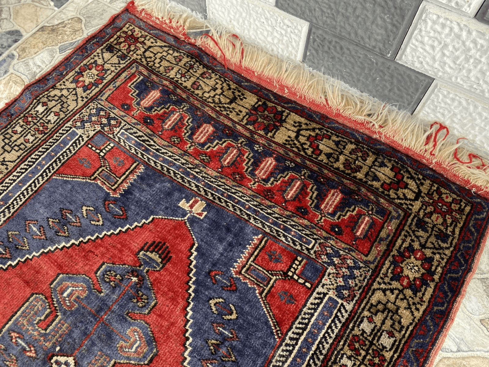 Vintage Turkish Oushak Rug 3x7 ft | Hand-Knotted Wool Anatolian Red Antique Rug