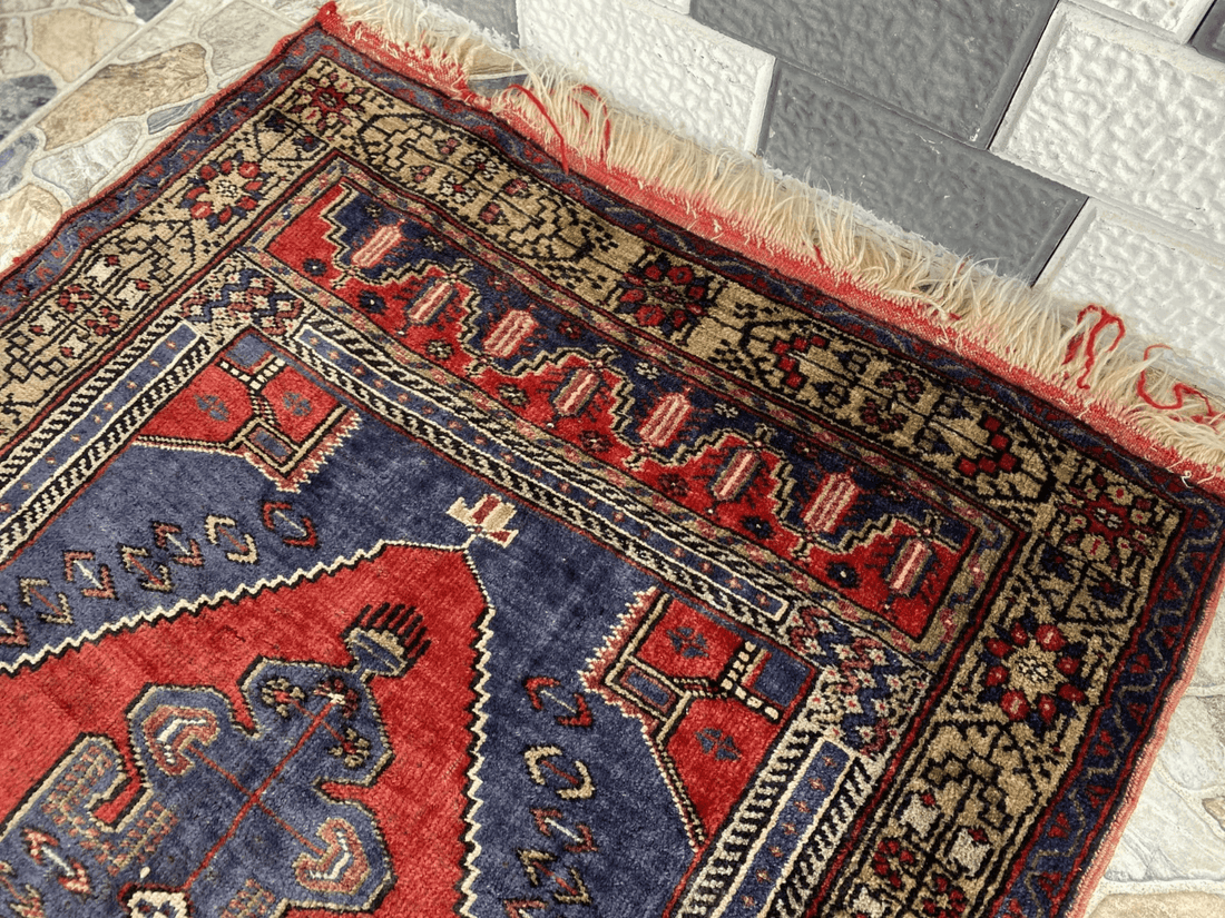 Vintage Turkish Oushak Rug 3x7 ft | Hand-Knotted Wool Anatolian Red Antique Rug