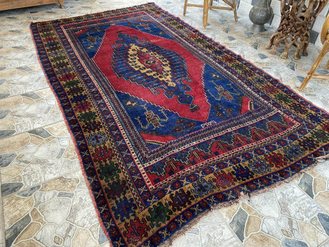 Vintage Rug | Wool Area Antique Farmhouse Anatolian Handmade Turkish Rug 5x9ft