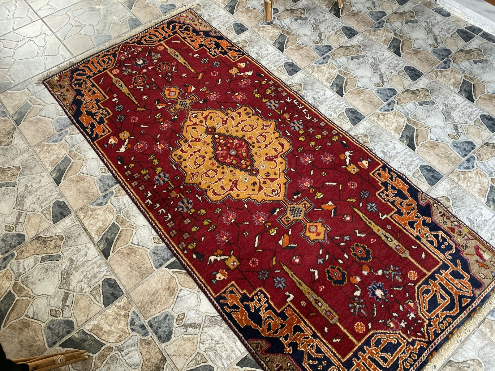 Vintage Turkish Runner Rug | 3.2 x 7.0 ft | Traditional Geometric Runner