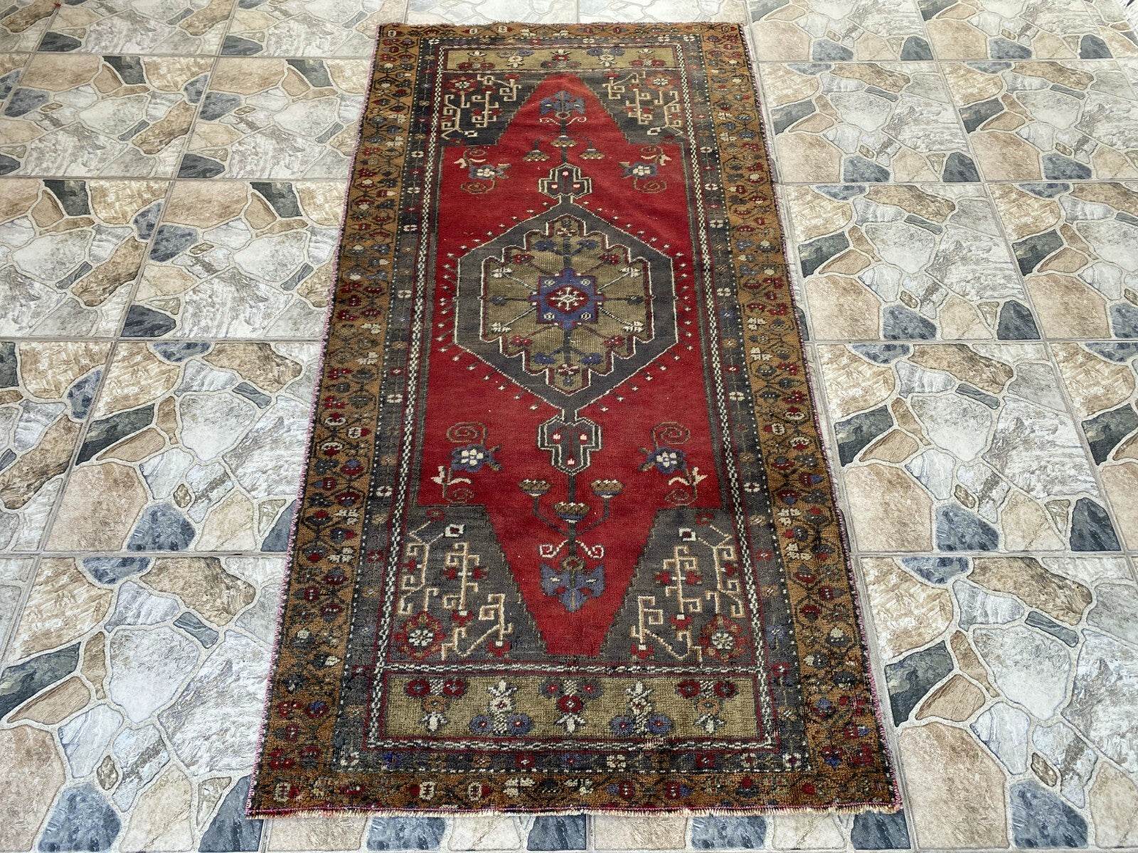 Vintage Turkish Oushak Rug | Anatolian Antique Tribal Hand-Knotted Wool Carpet 3x6 ft