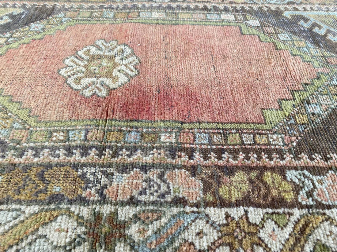 Vintage Turkish Wool Rug - 2 x 4 | Hand-Knotted Antique Oushak Anatolian Tribal